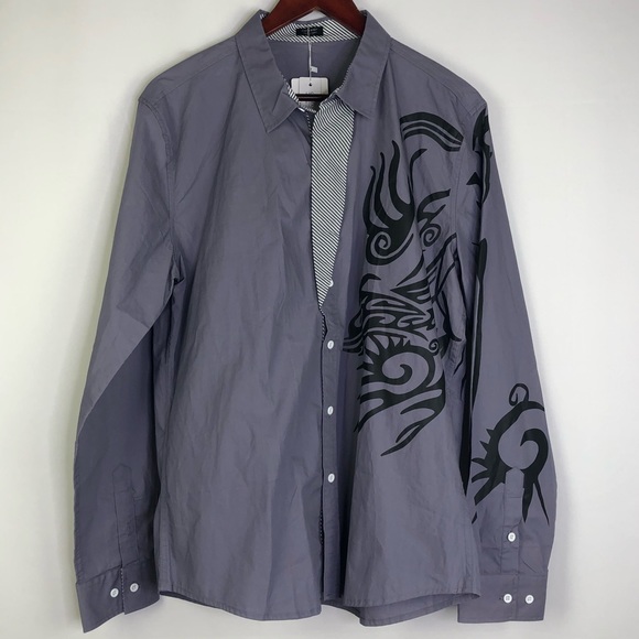 Coofandy Button Down Long Sleeve Graphic Men's Formal Event Party Club Tribal - Picture 1 of 12